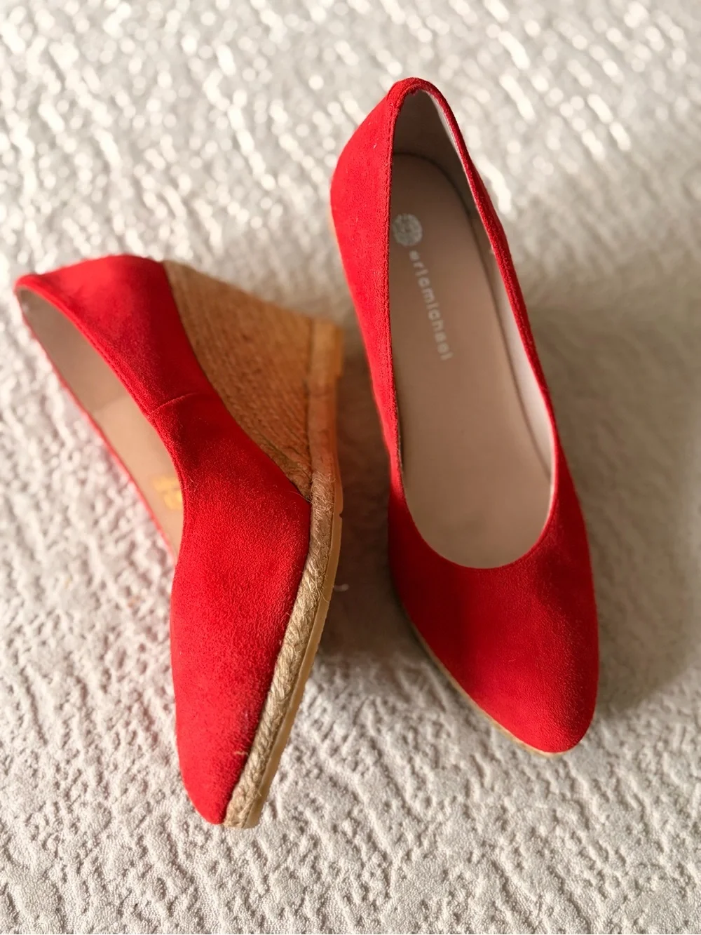 Eric Michael Red Suede Wedge Espadrille